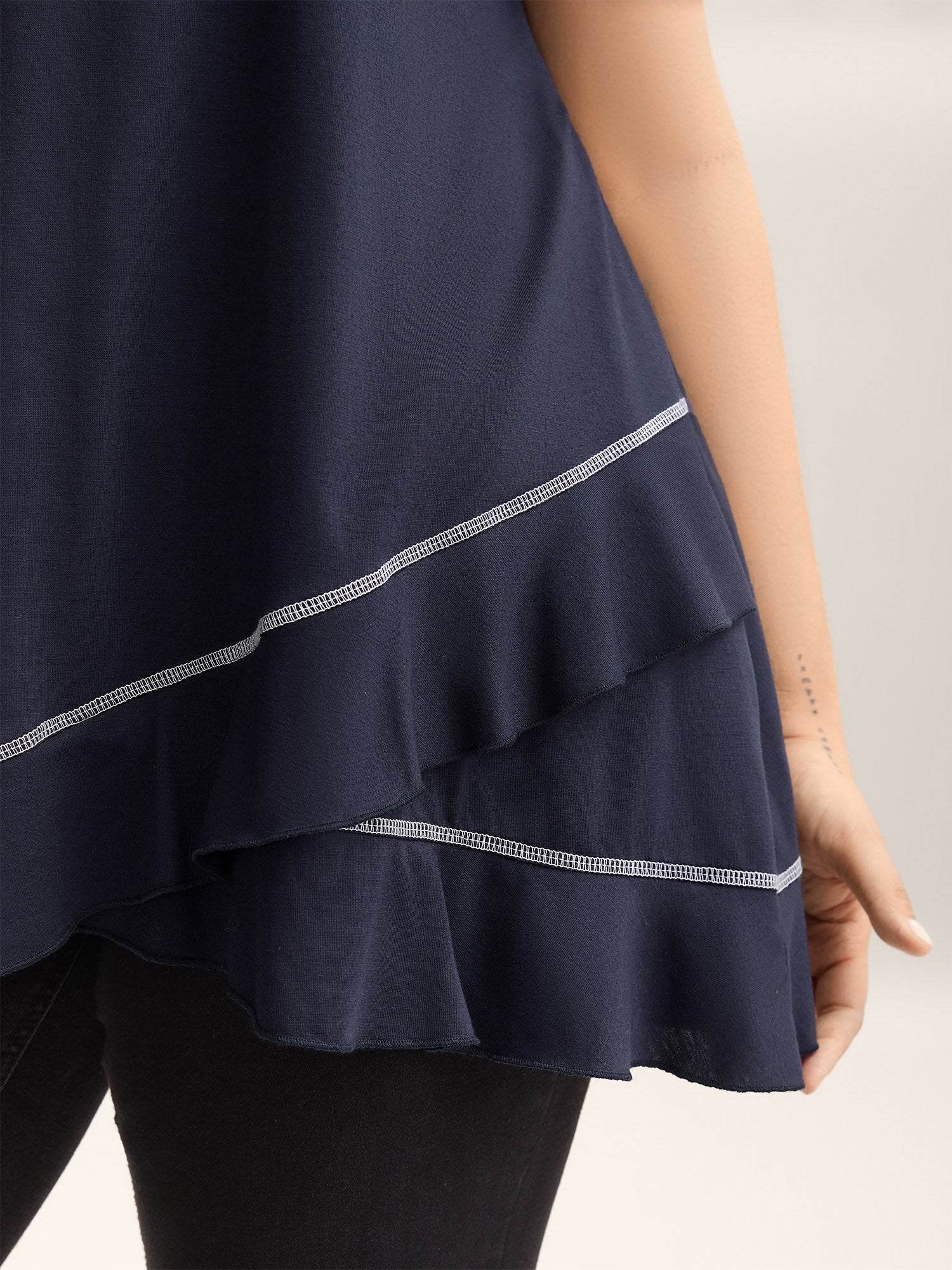 Overlap Hem Round Neck T-Shirt