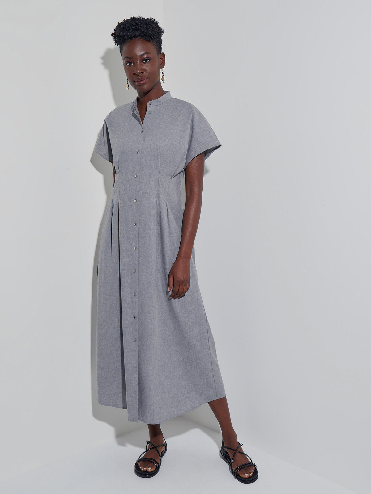 Fit & Flare Button Front Maxi Dress - Modern Fit