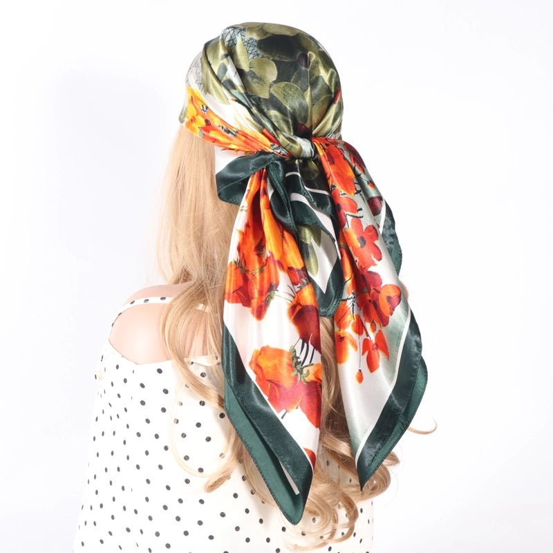 Women's Tropical Color Block Satin Silk Scarf Kerchief