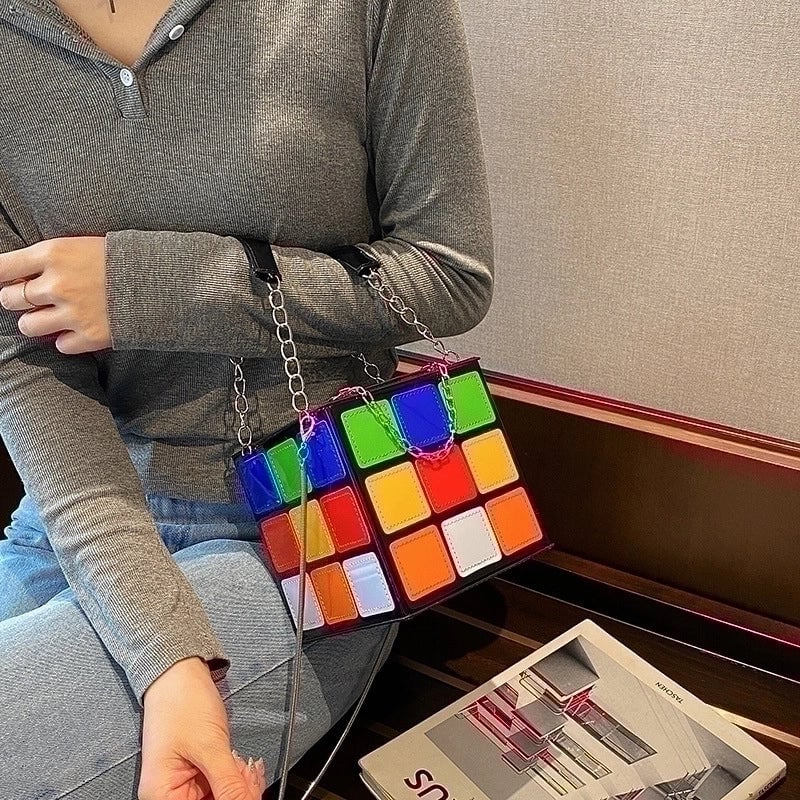 Women's Small Pu Leather Color Block Streetwear Zipper Shoulder Bag