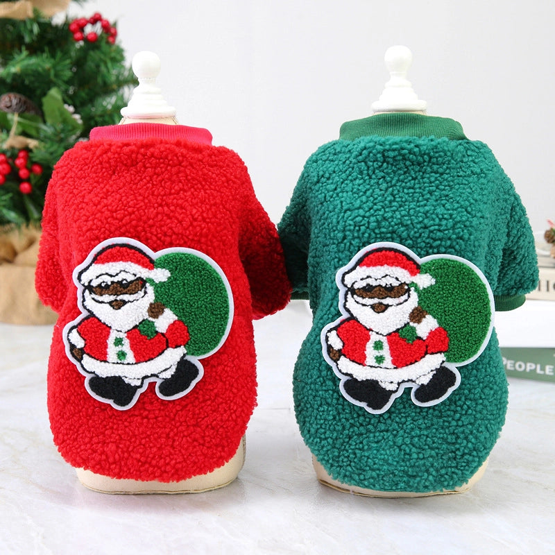 Casual Polar Fleece Christmas Christmas Tree Santa Claus Pet Clothing