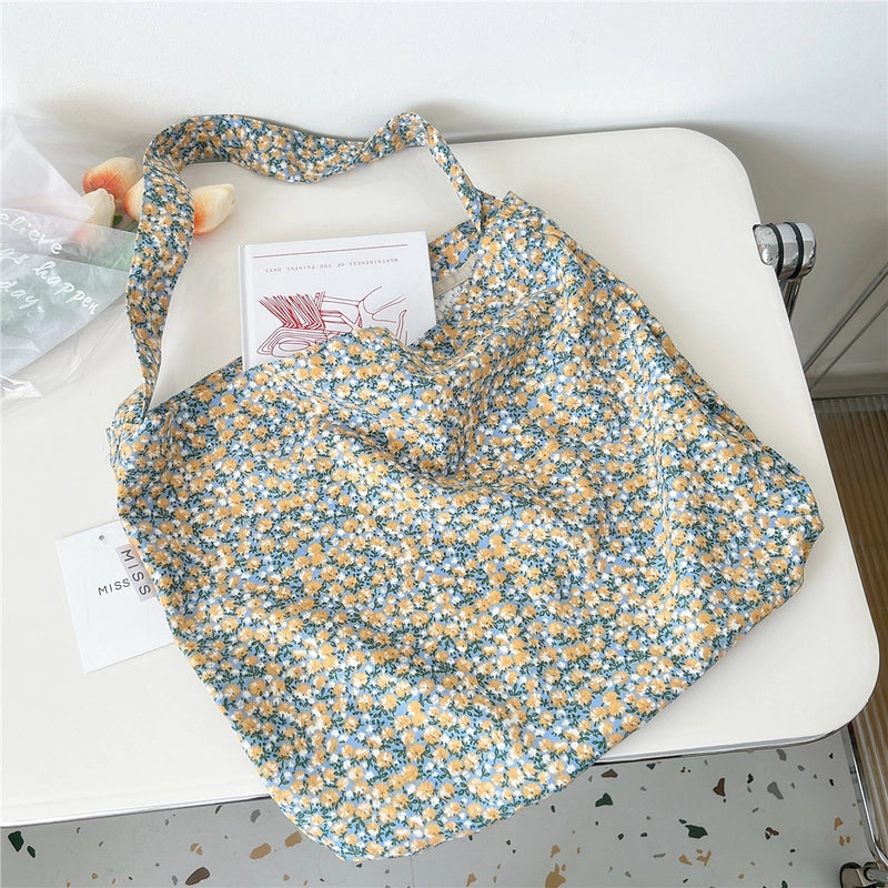 Women's Medium Canvas Flower Basic Classic Style Square Open Canvas Bag