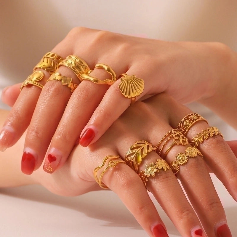 Stainless Steel 18K Gold Plated IG Style Basic Minimalist Plating Four Leaf Clover Heart Shape Flower Open Rings