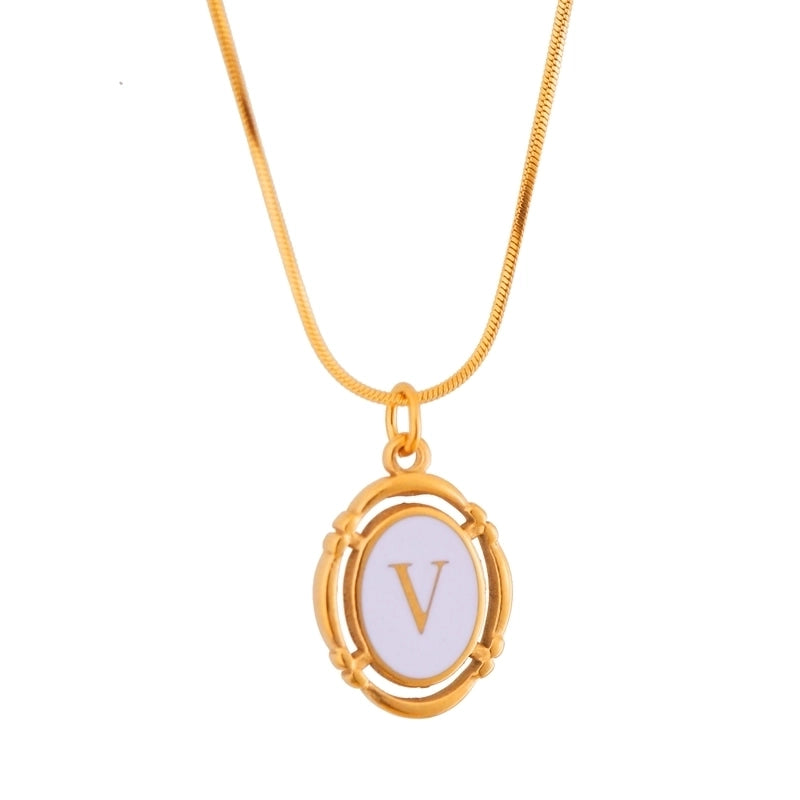Stainless Steel Classic Style Stoving Varnish Plating Letter Pendant Necklace