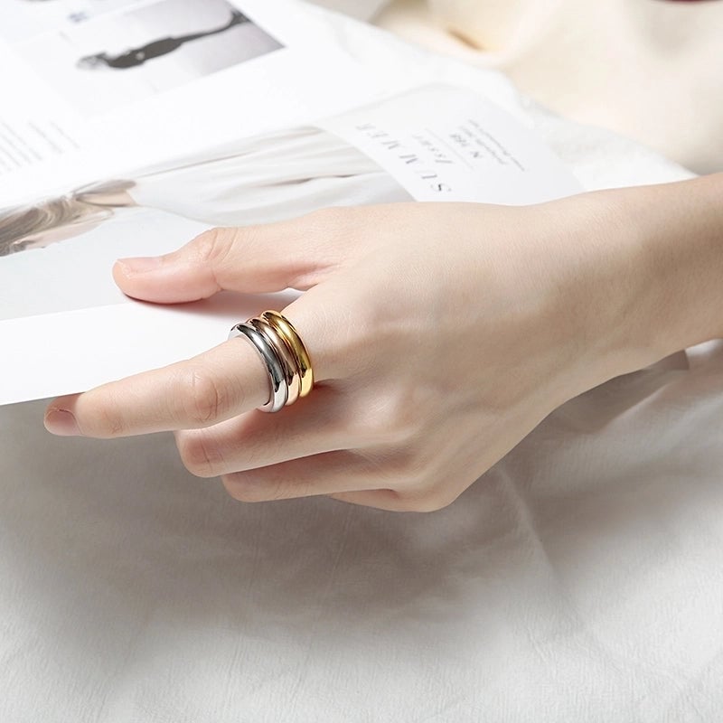 304 Stainless Steel 18K Gold Plated Basic Minimalist Classic Style Round Rings
