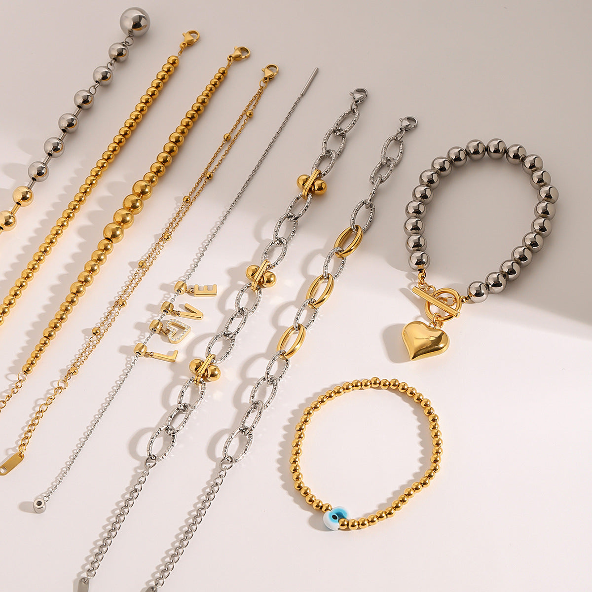 Jie Ding Stainless Steel Beaded Bracelet Color Matching Letter Metal Chain Titanium Steel Jewelry