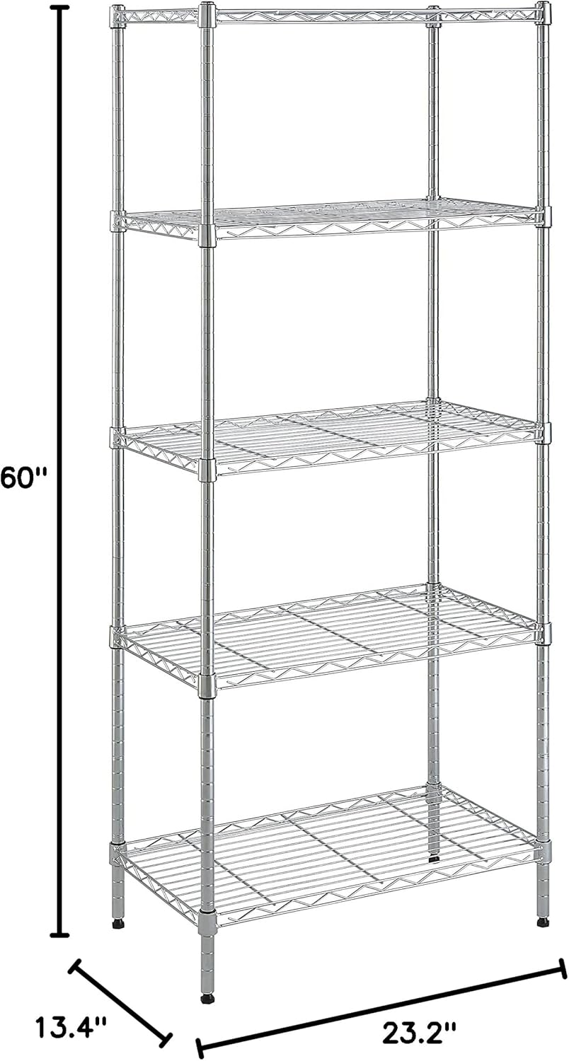 Amazon Basics 4-Shelf Steel Wire Storage Rack, Adjustable, Sturdy, Easy Assembly, 13.4 D x 23.2 W x 48 H in, Black