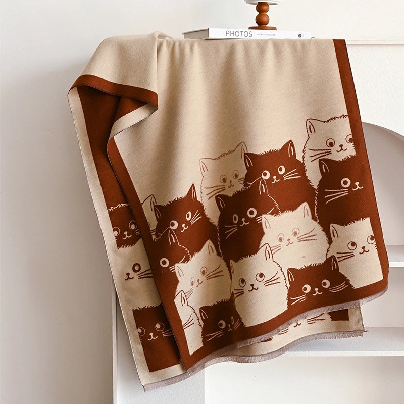 Women's Cute Streetwear Cartoon Cat Cotton Polyester Scarf