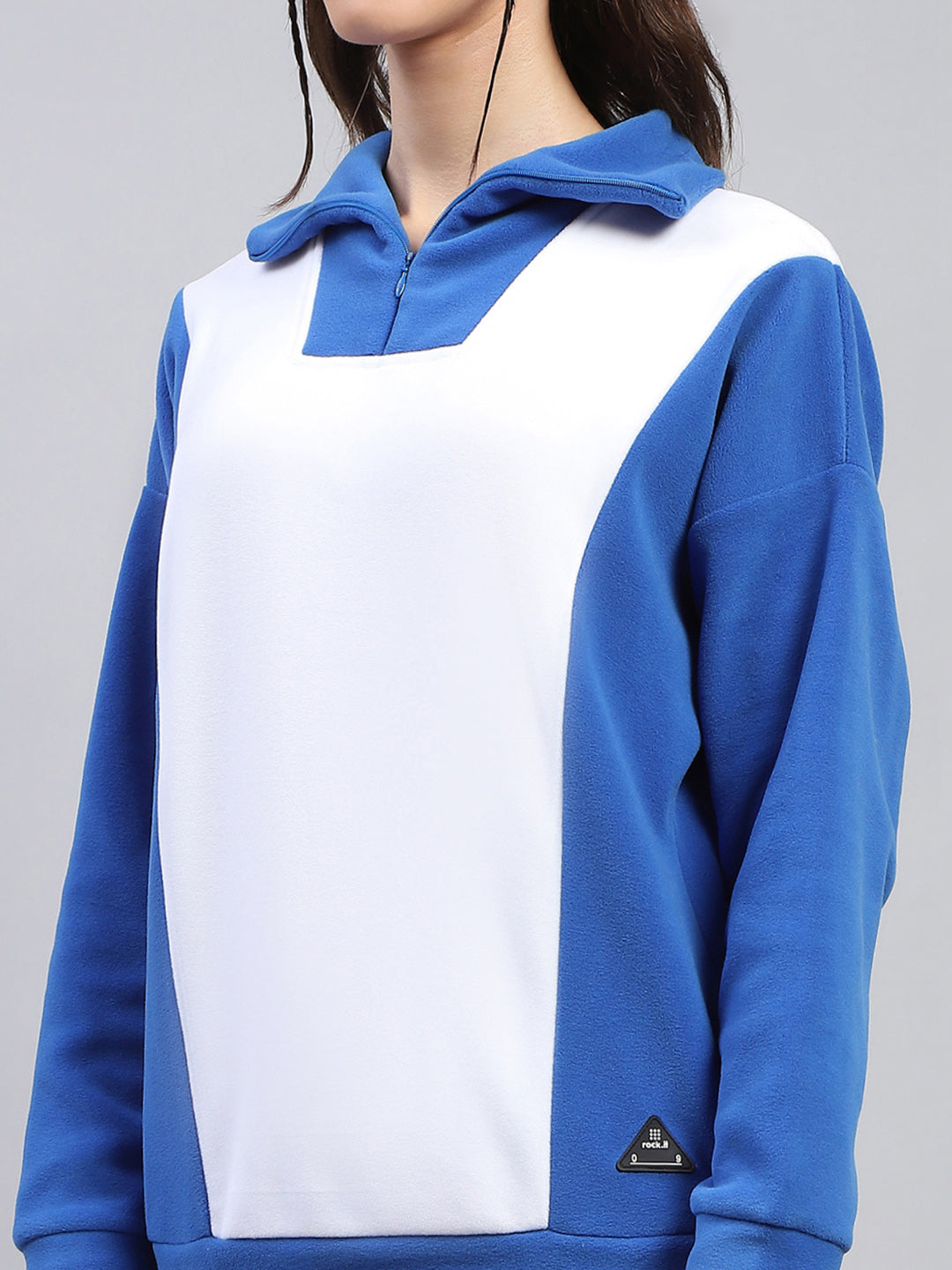 Women Blue Solid Collar Full Sleeve Tracksuit