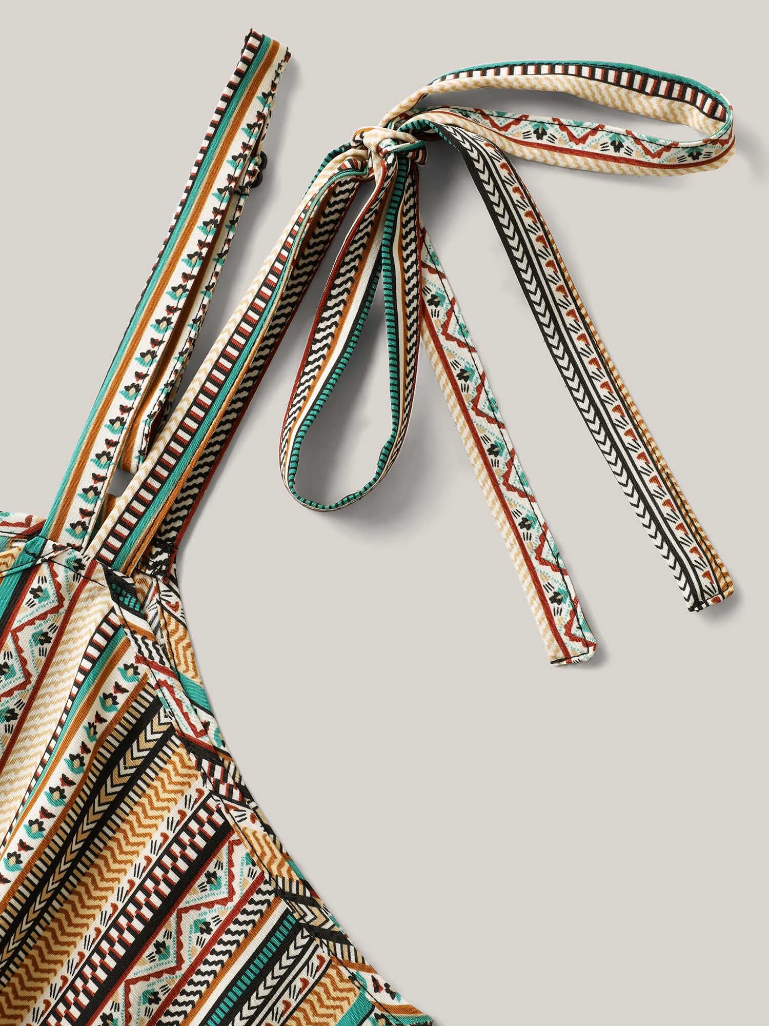 Boho Stripe Knotted Straps Midi Dress