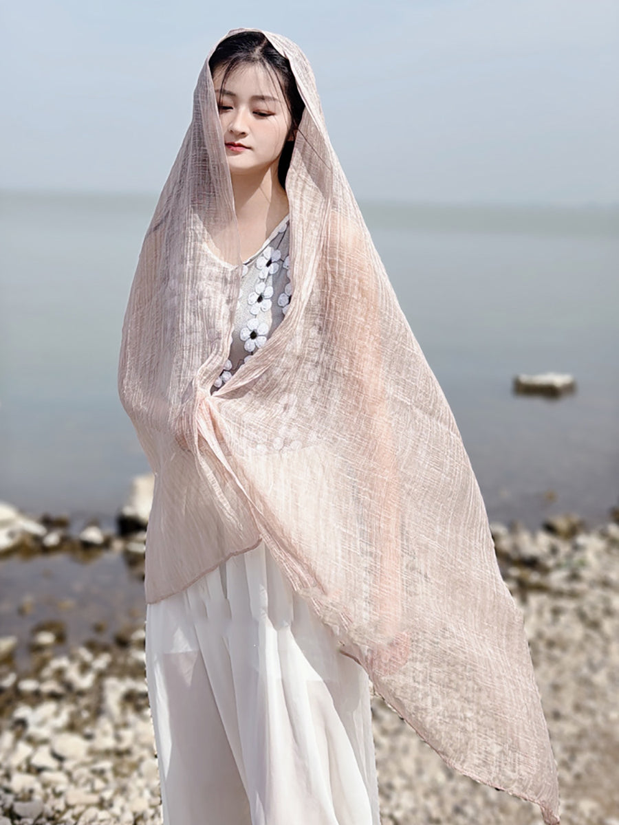Women Artsy Pure Color Shirred Shawl Scarf