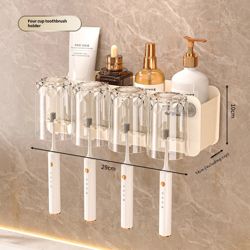 Toothbrush Storage Rack Toothpaste Tooth Cup Rack Mouthwash Cup Household Wall-mounted Brush Cup A Family Of Three Or Four Toothbrush Holes