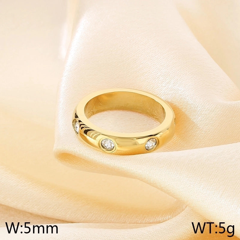 Minimalist Round 304 Stainless Steel Zircon 18K Gold Plated Inlay Rings