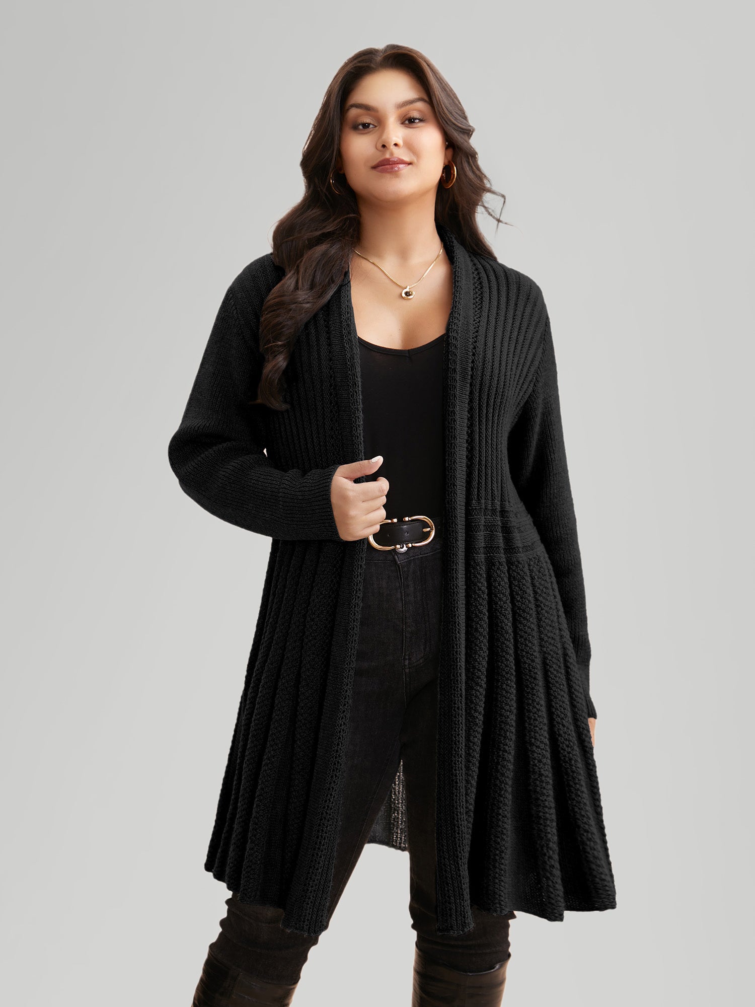 Plain Textured Kimono Collar Cardigan