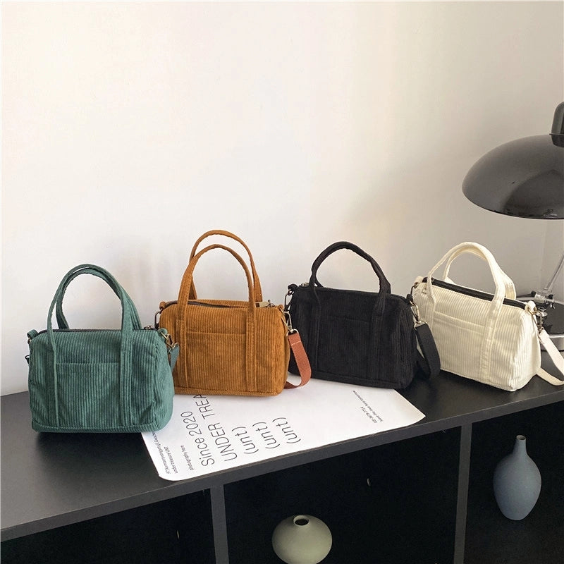 Women's Small Canvas Solid Color Basic Streetwear Cylindrical Zipper Shoulder Bag Handbag Crossbody Bag
