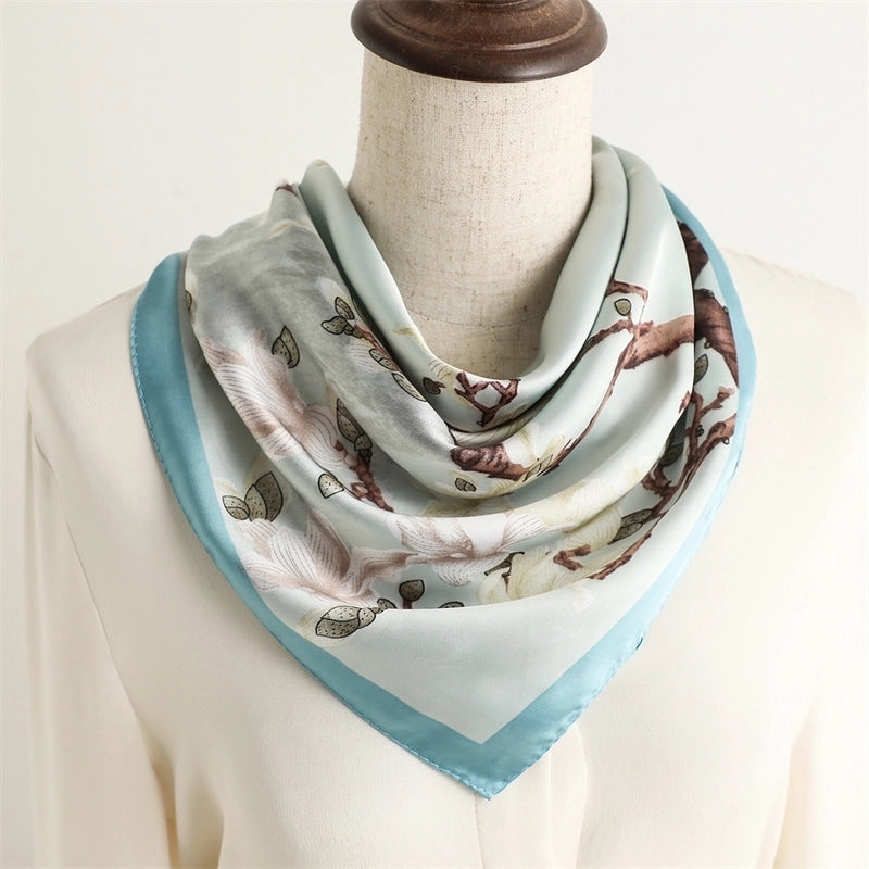 Women's Elegant Flower Satin Printing Silk Scarf