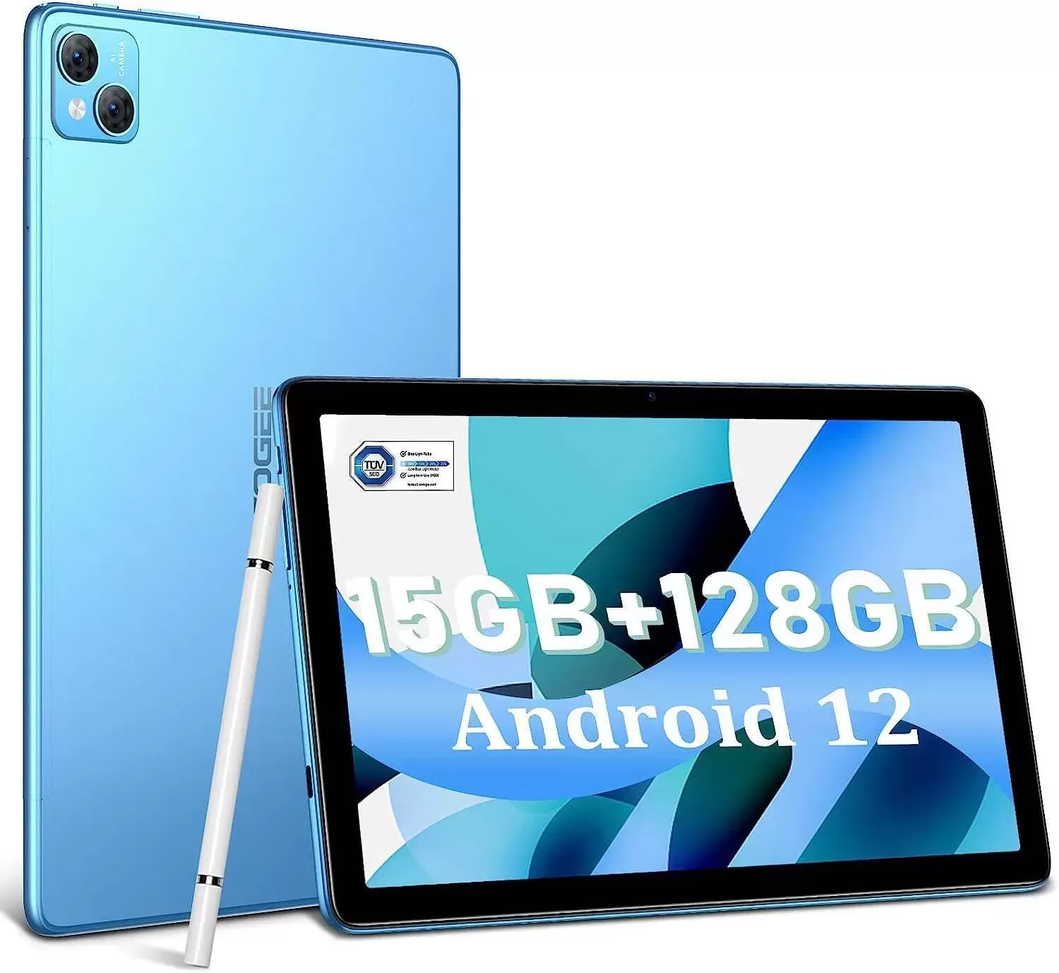 T10 Android Tablet 2K HD 10.1 inch, 15GB RAM 128GB ROM(TF 1TB), Octa-Core Android 12 OS, Battery 8300mAh, 2.4/5G WiFi&Bluetooth 5.0, 13MP+8MP Camera, TÜV Low Bluelight Tablet for Kids (Silvery)