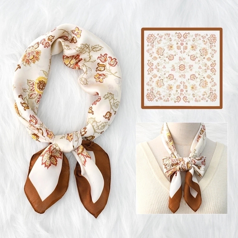 Women's Retro Ethnic Style Devil's Eye Plaid Flower Satin Printing Silk Scarf