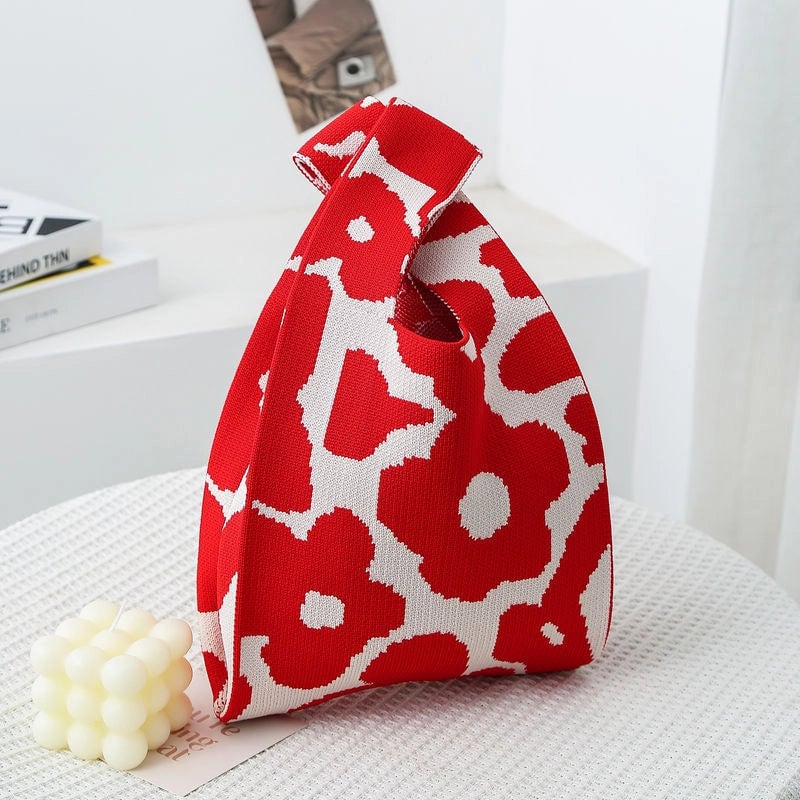 Women's Small Knit Color Block Streetwear Square Open Shoulder Bag