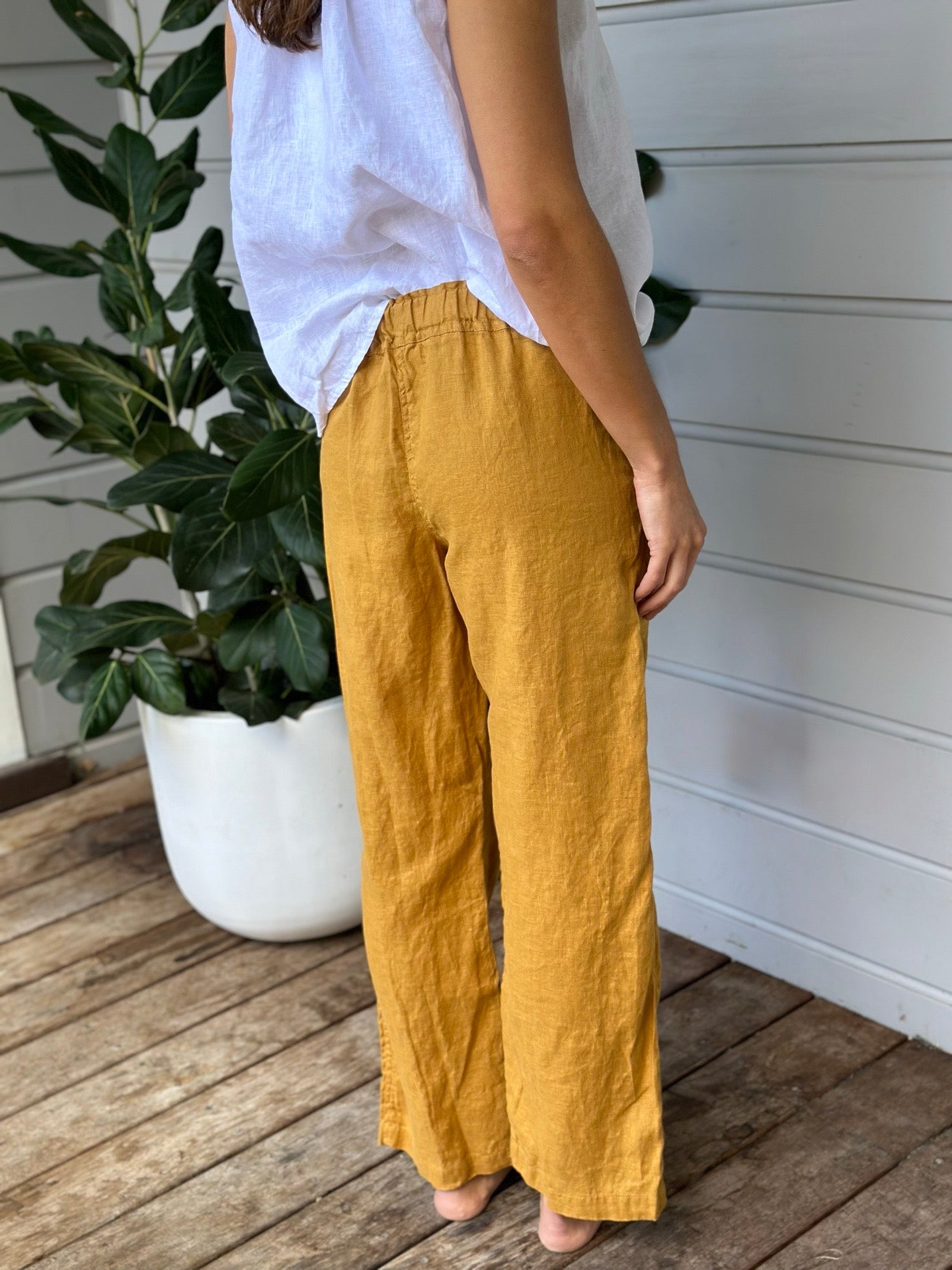 fleur straight leg pants - turmeric linen