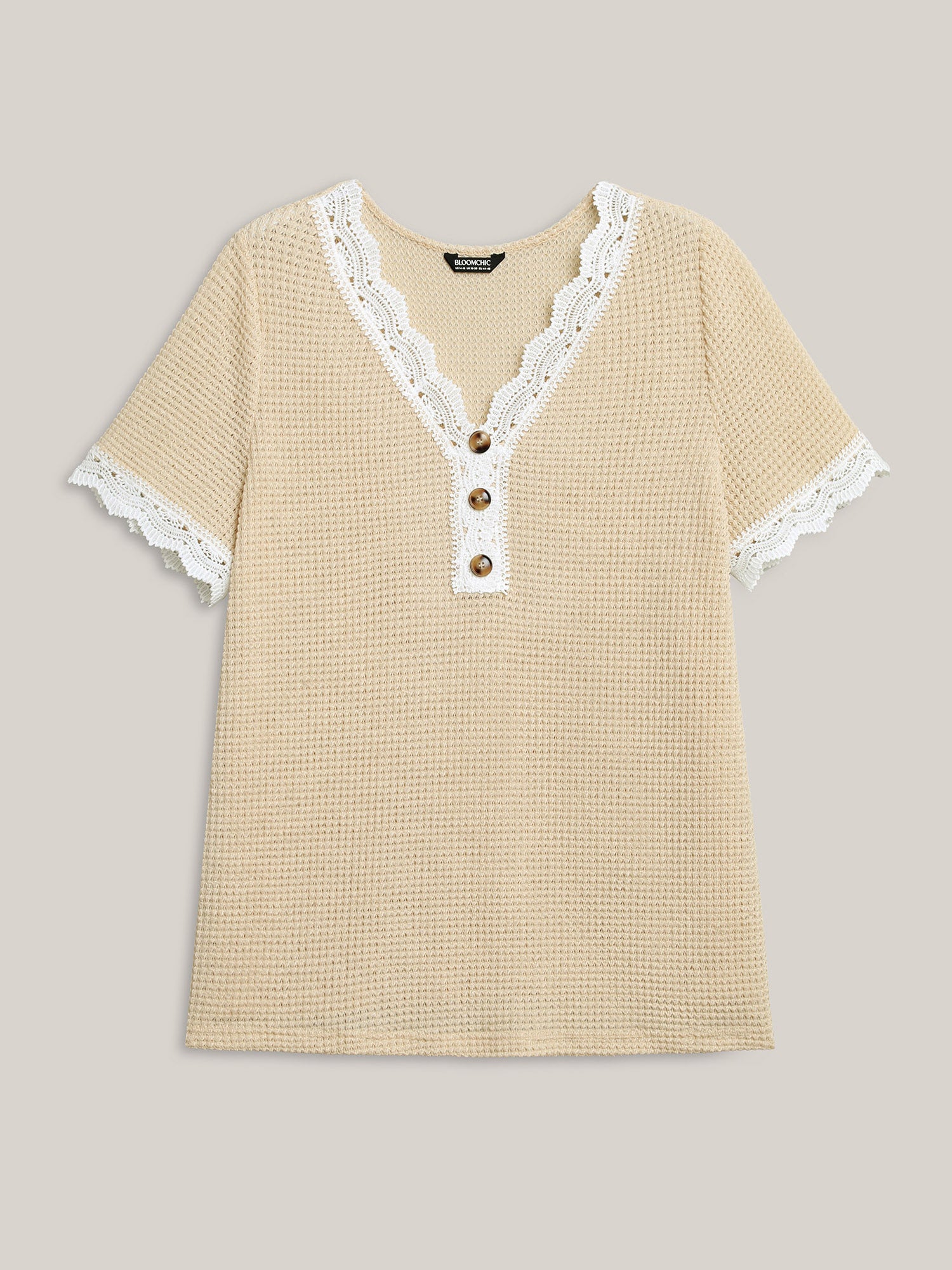 Sheer Waffle Textured Lace Trim T-Shirt