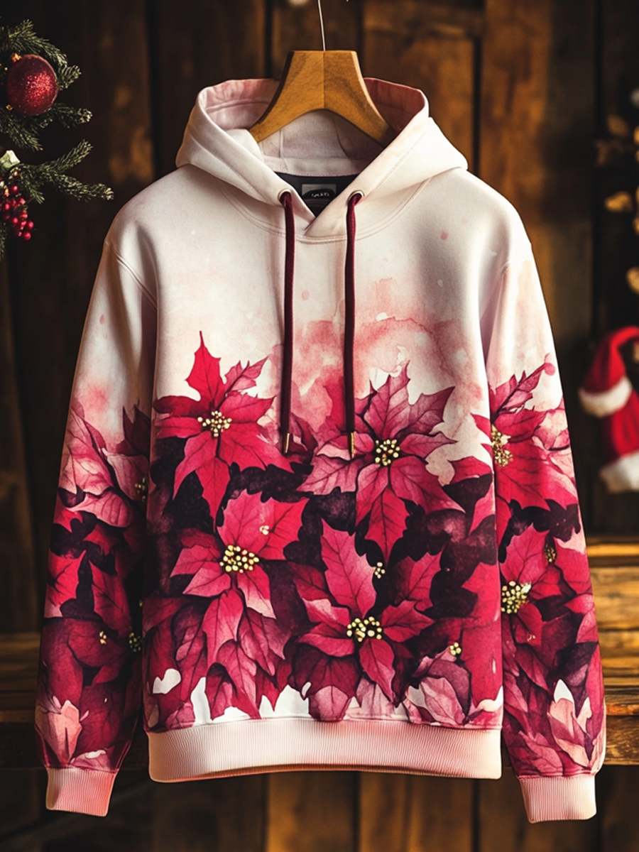 Christmas Flower Art Print Long Sleeve Hoodie