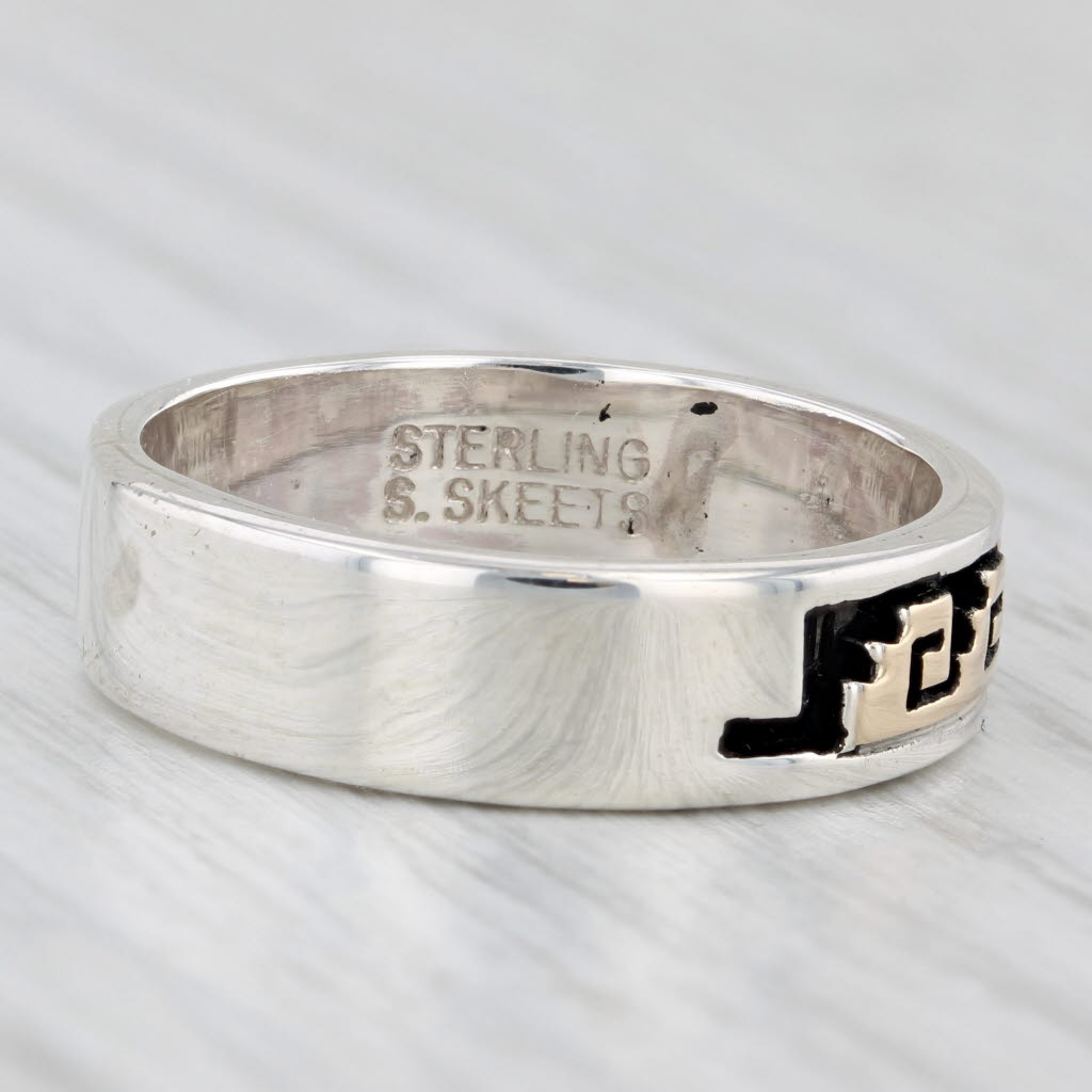 Native American Scott Skeet Patterned Ring Sterling Silver 14k Gold Band