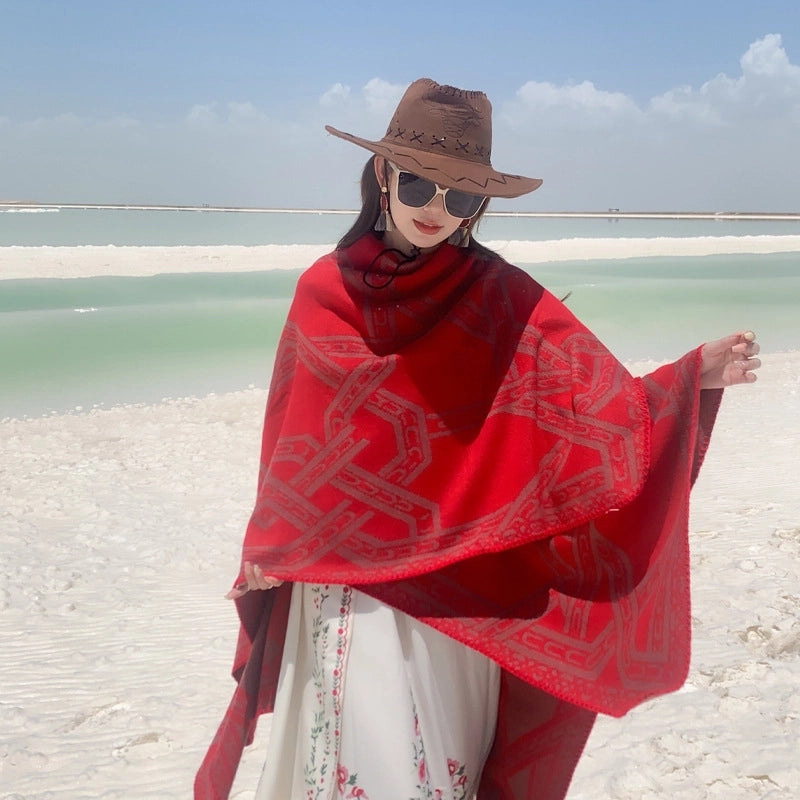 Women's Ethnic Style Chains Print Imitation Cashmere Shawl