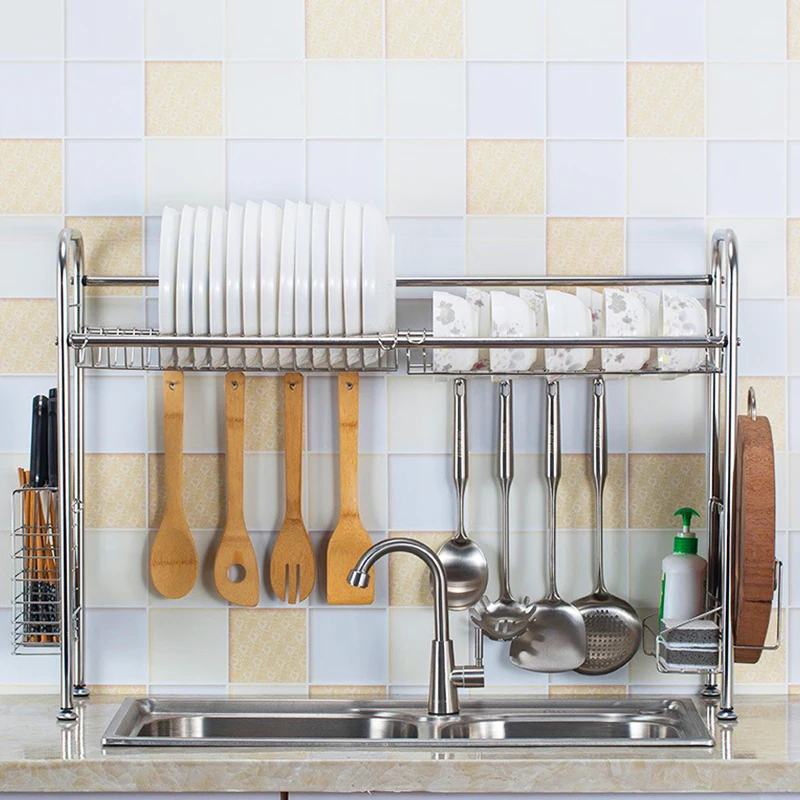 Home Kitchen Organizer Counter Chopstick Holder Storage Rack Metal Stainless Steel Dish Rack