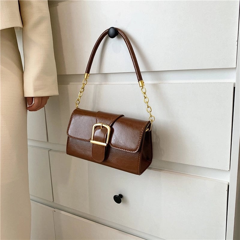 Women's Small Pu Leather Solid Color Streetwear Square Flip Cover Shoulder Bag