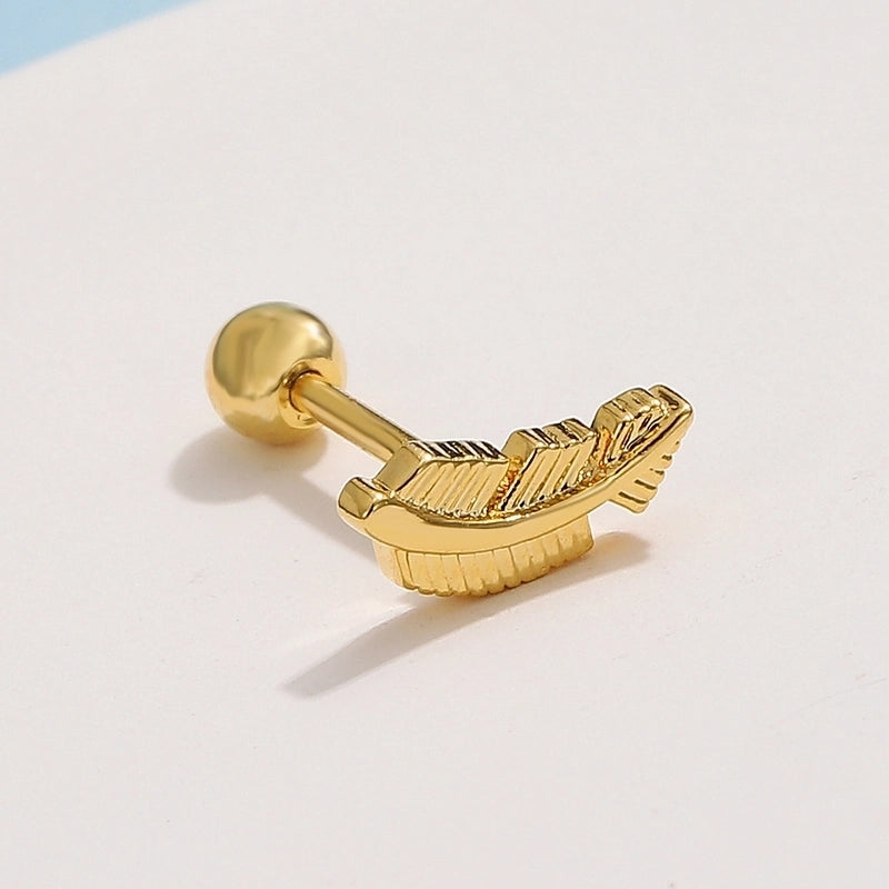 Vintage Micro-set Zircon Butterfly Flower Feather Heart Copper Screw Earrings
