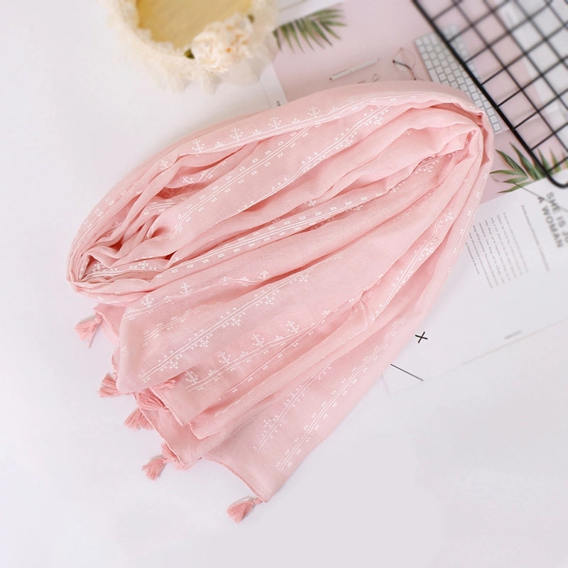 Women's Minimalist Classic Style Flower Cotton Printing Scarf