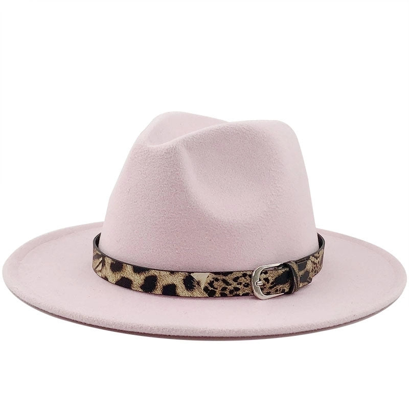 Fashion Leopard Belt Woolen Jazz Hat