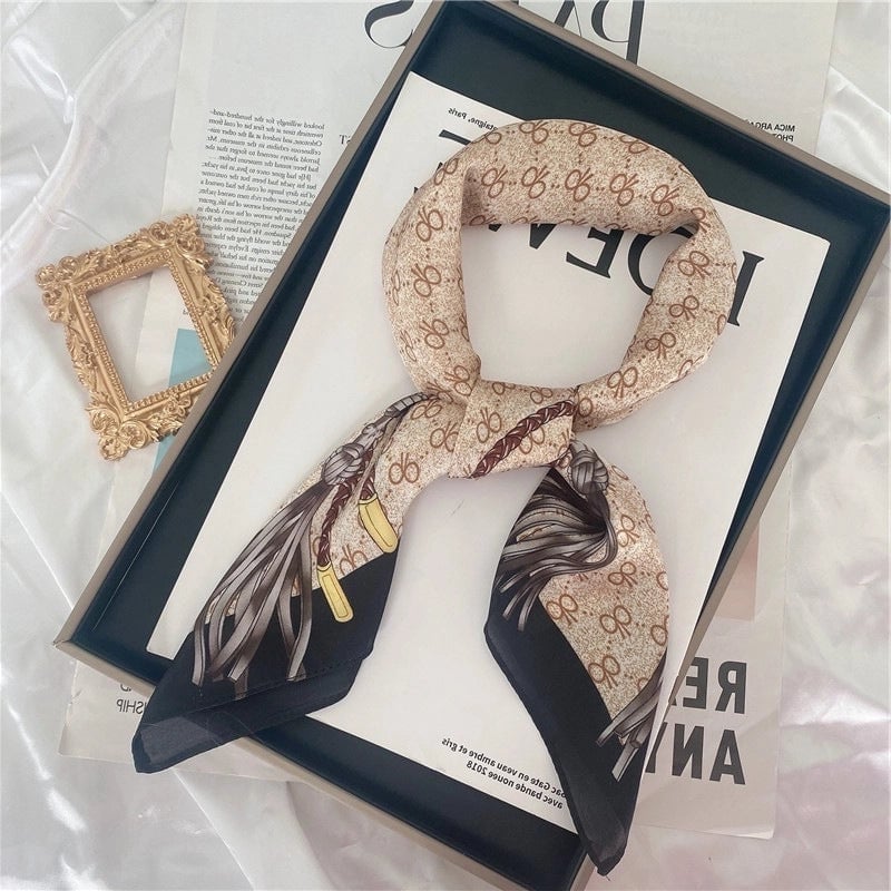 Women's Elegant Letter Flower Satin Silk Scarf