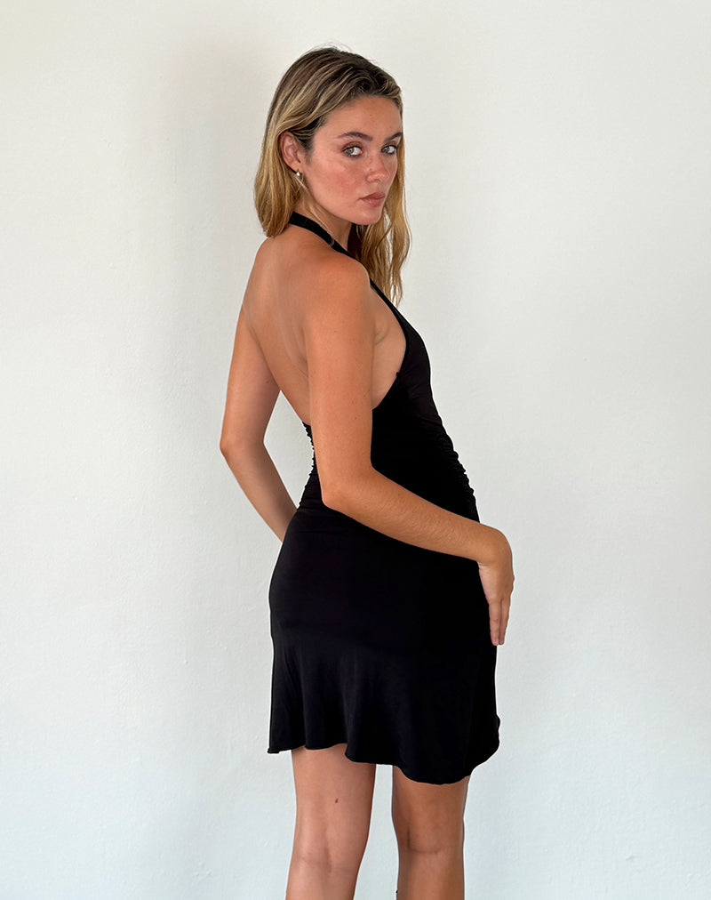 Kyrie Halterneck Wrap Dress in Slinky Black