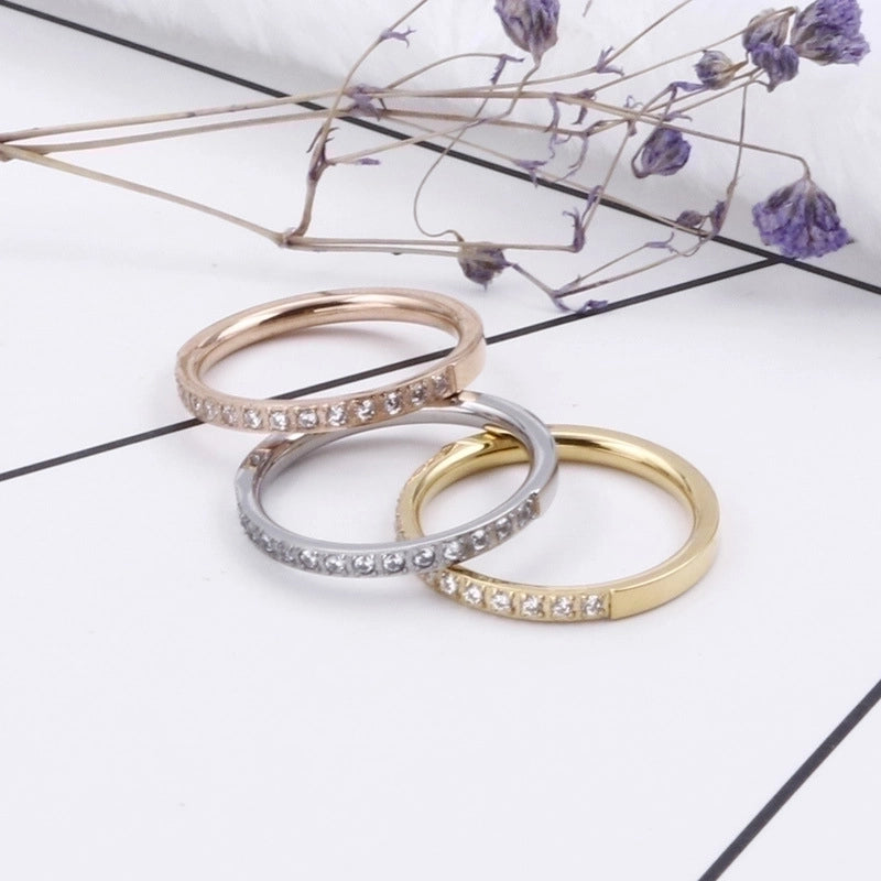 Simple Fashion Single Row Zircon Creative Jewelry Stainless Steel Ring