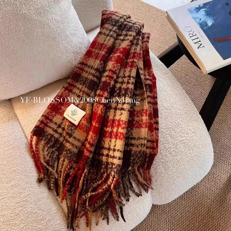 Women's Basic Plaid Polyester Scarf