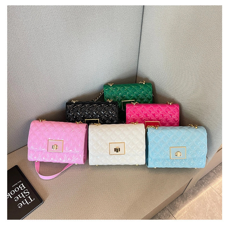 Women's Pu Leather Solid Color Lingge Basic Sewing Thread Square Magnetic Buckle Crossbody Bag