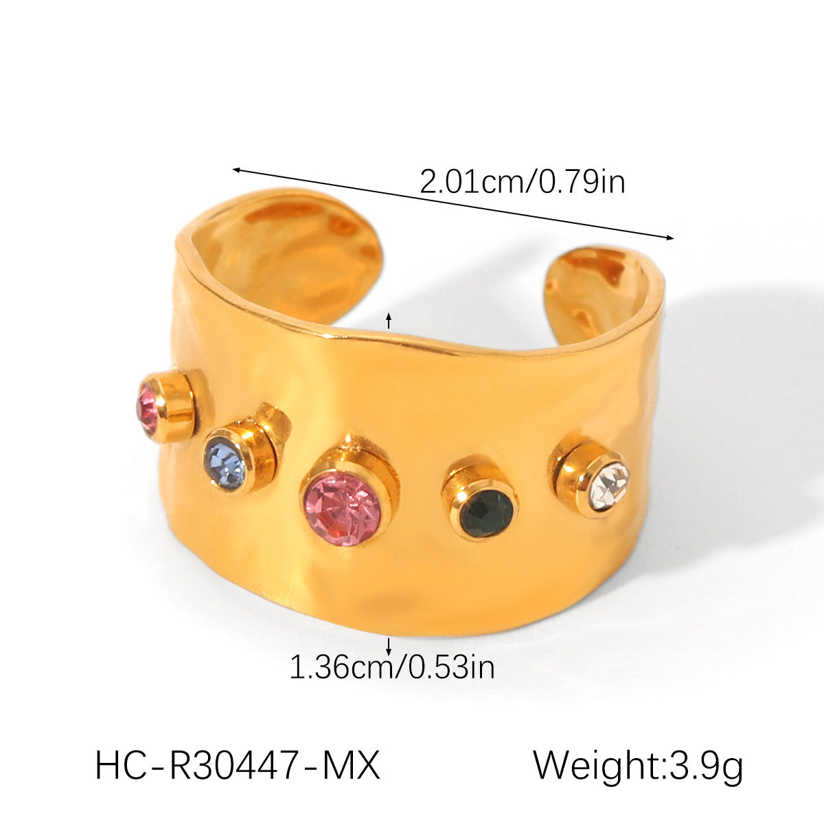 Ins Style Colored Zircon Ring Titanium Steel Open Ring 18K Gold-Plated Stainless Steel Ring Jewelry