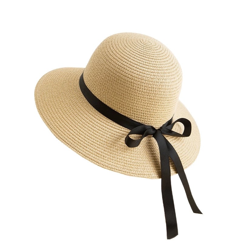 Women's IG Style Bow Knot Wide Eaves Straw Hat