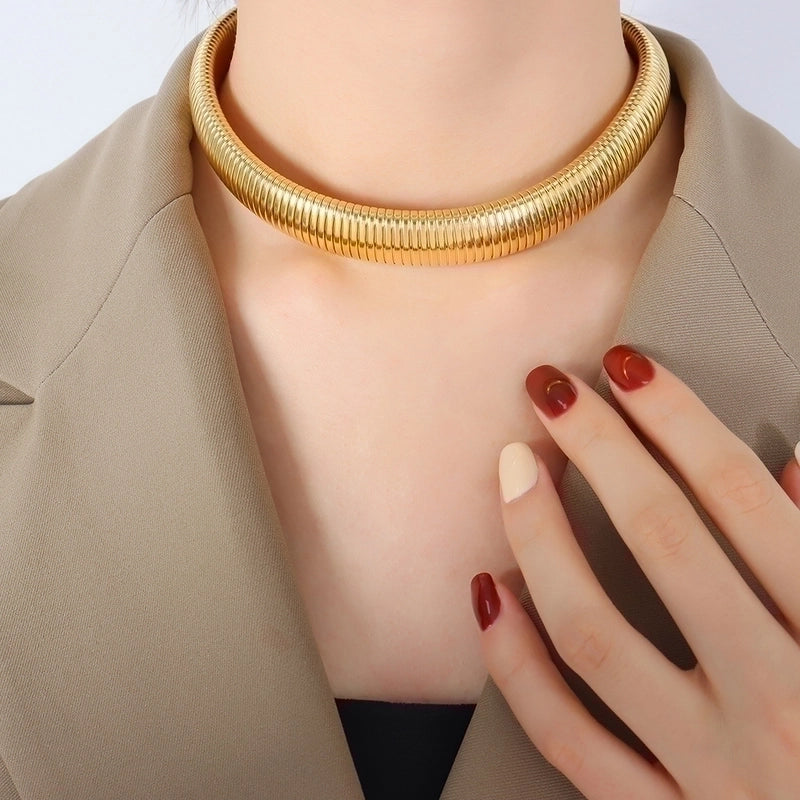 Hip-Hop Rock Punk Solid Color Titanium Steel 18K Gold Plated Plating Bracelets Necklace