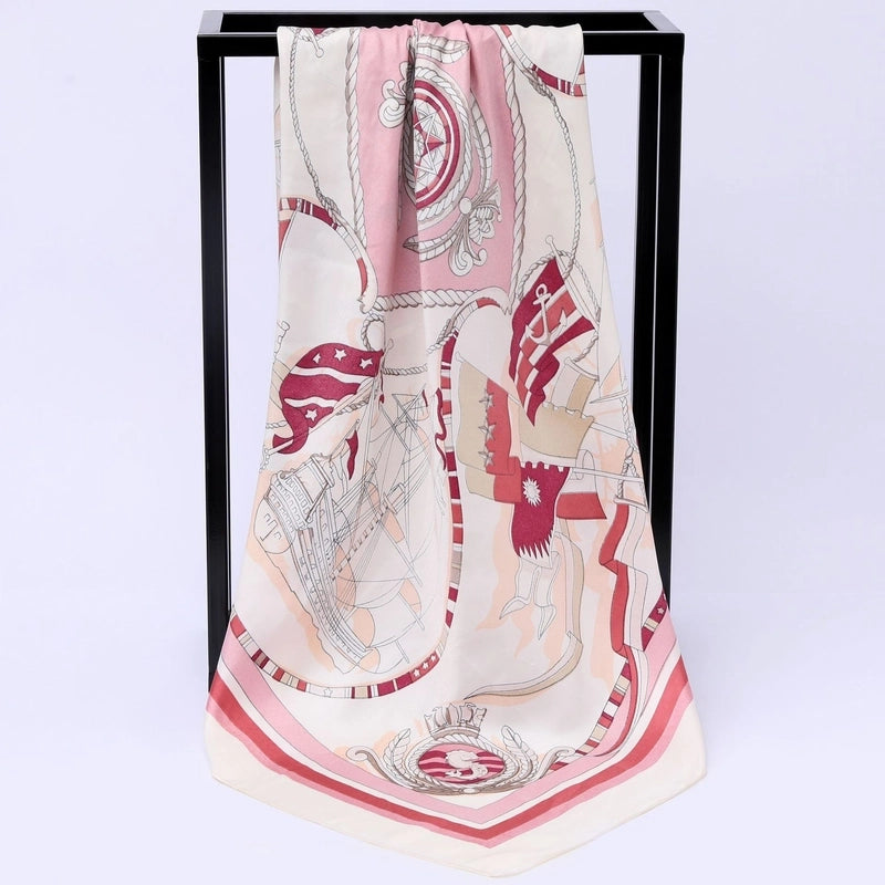 Women's Elegant Ship Satin Printing Silk Scarf