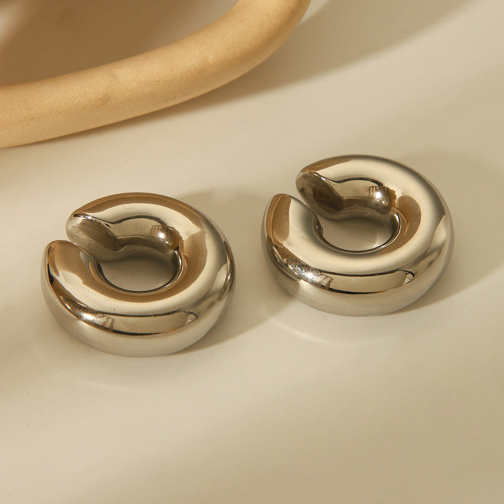 IG Style Women C-Shape Geometric Stainless Steel Electroplating Clip On Earrings