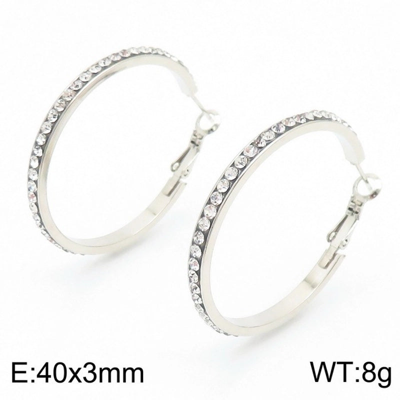 1 Pair Bridal Shiny Solid Color Plating Inlay Stainless Steel Artificial Diamond 18K Gold Plated Hoop Earrings