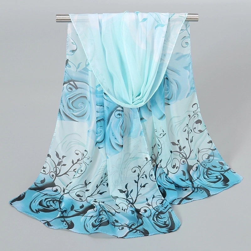 Women's Elegant Basic Lady Flower Chiffon Printing Silk Scarf