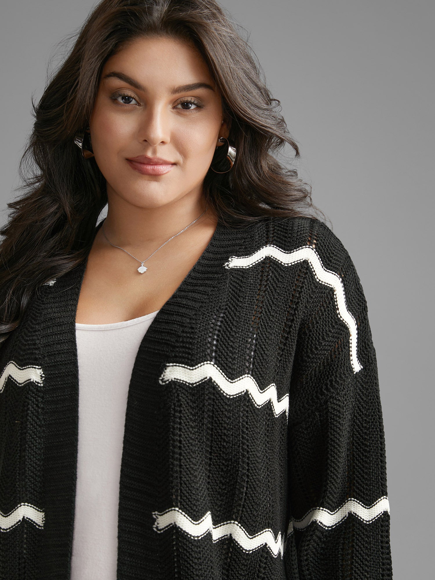 Striped Textured Pointelle Knit Cardigan