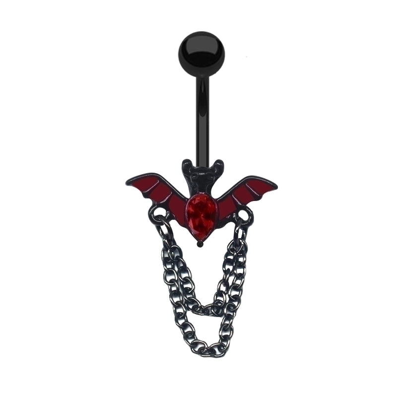 1 Piece Belly Rings Hip-Hop Rock Punk Heart Shape Wings Bat Stainless Steel Alloy Copper Plating Chain Inlay Rhinestones Zircon