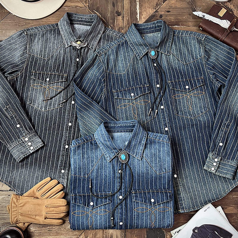 Western Stripe Denim Work Shirt