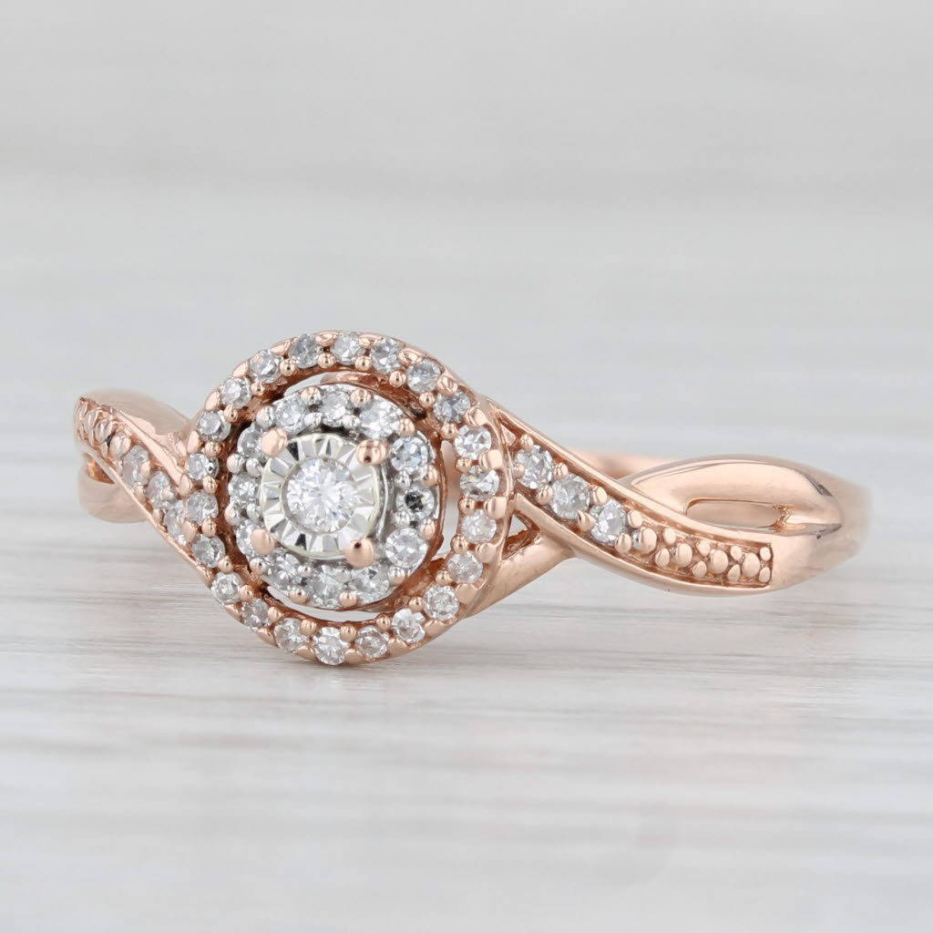 0.17ctw Diamond Halo Engagement Ring 10k Rose Gold Size 8.5