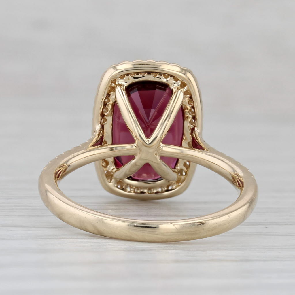 5.45ctw Rhodolite Garnet Diamond Halo Ring 14k Yellow Gold Size 6.5 Gem Zar